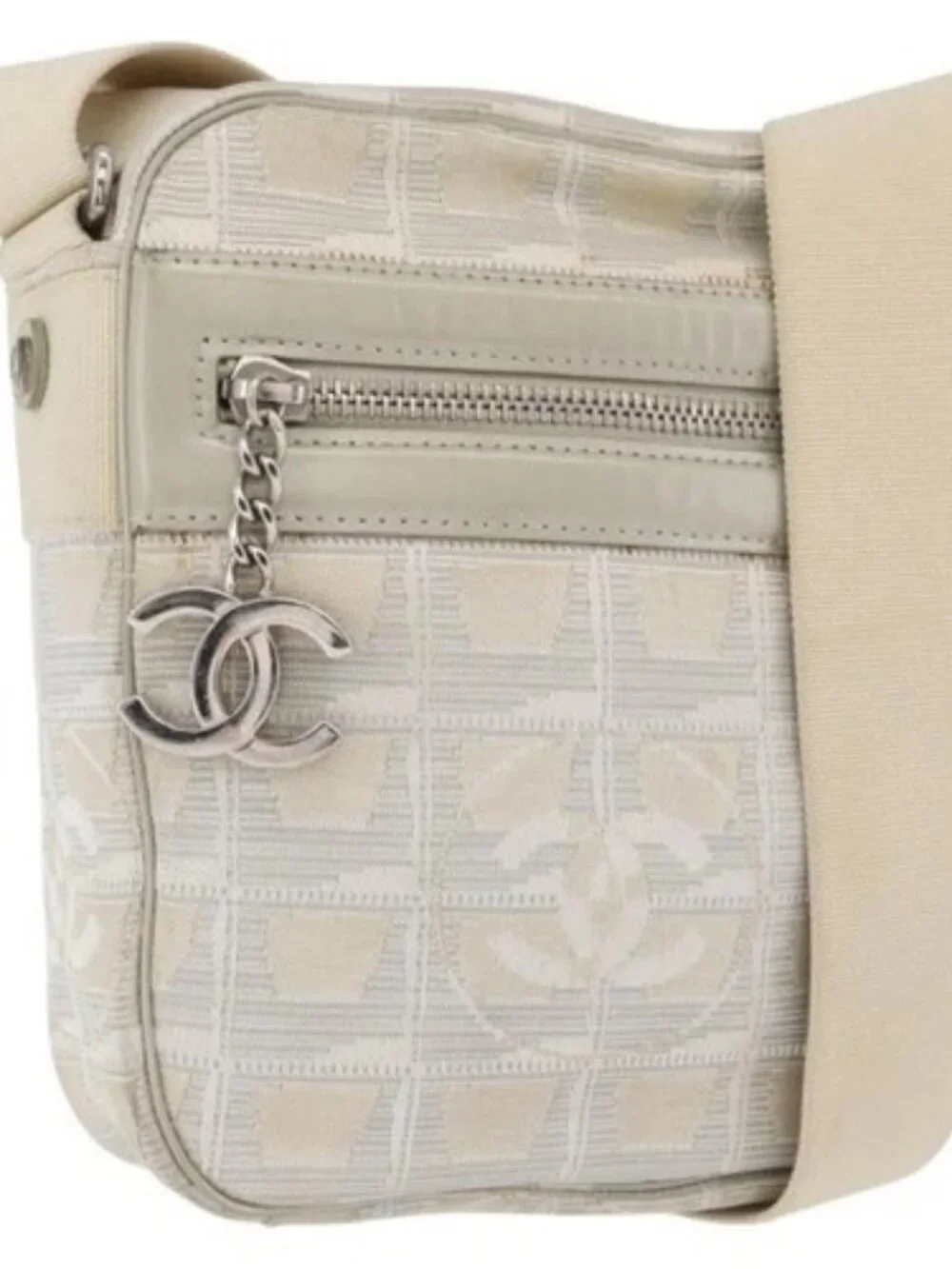 CHANEL New Travel line Shoulder Bag Nylon Beige CC Auth ka3980A